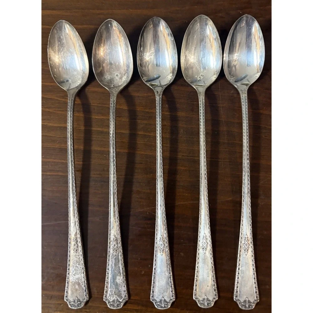 5 Wm A Rogers Berkeley 1929 Silverplate Iced Tea Parfait Spoons 7 3/8